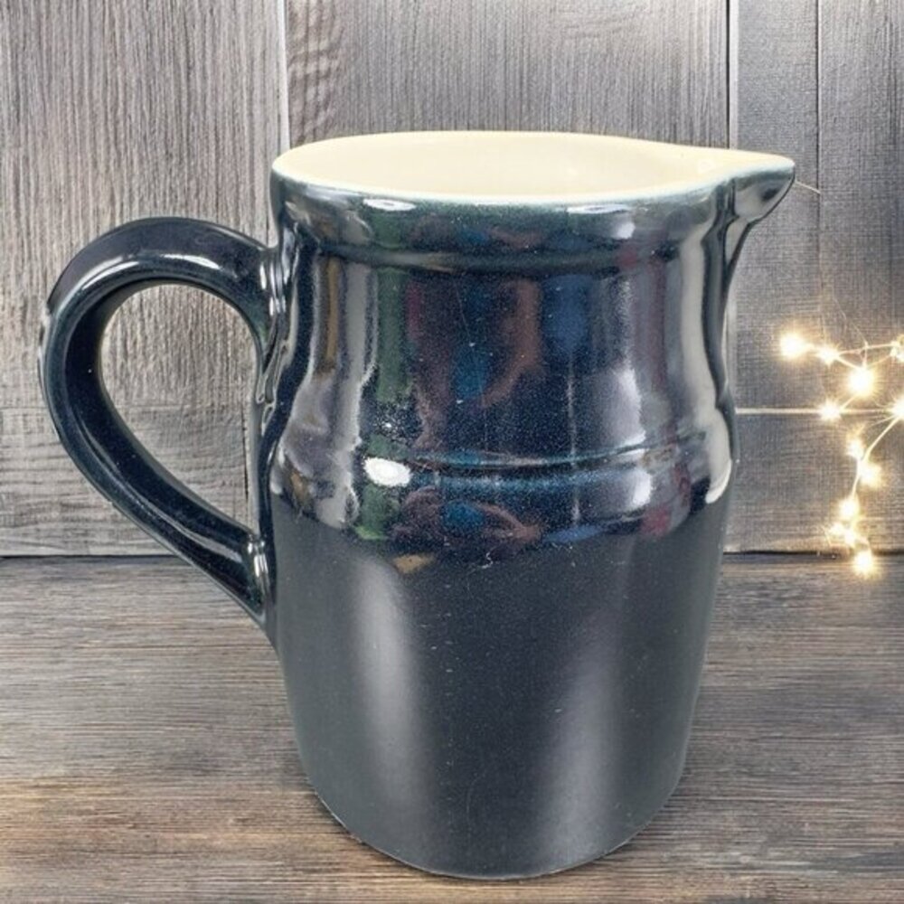 Vintage Degoin Grespots Black Dark Blue Pitcher Made in France French Farmhouse